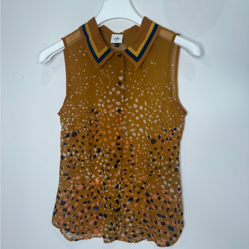 CAbi Mustard and Navy Blouse